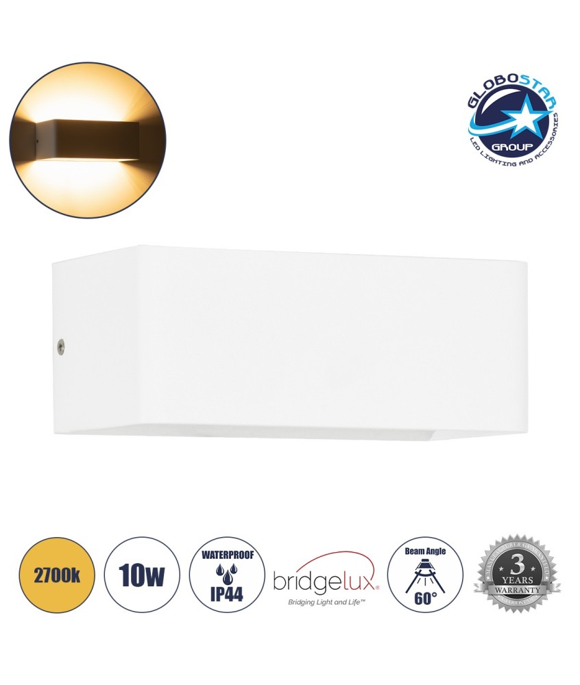 GLOBOSTAR® CIRCOA 60542 Μοντέρνο Φωτιστικό Τοίχου - Απλίκα LED 10W 1000lm 60° AC 220-240V Αδιάβροχο IP44 Θερμό Λευκό 2700K - Bridgelux COB Chip & TÜV SÜD Driver - Λευκό Ματ - Μ20 x Π8 x Υ10cm - 5 Χρόνια Εγγύηση